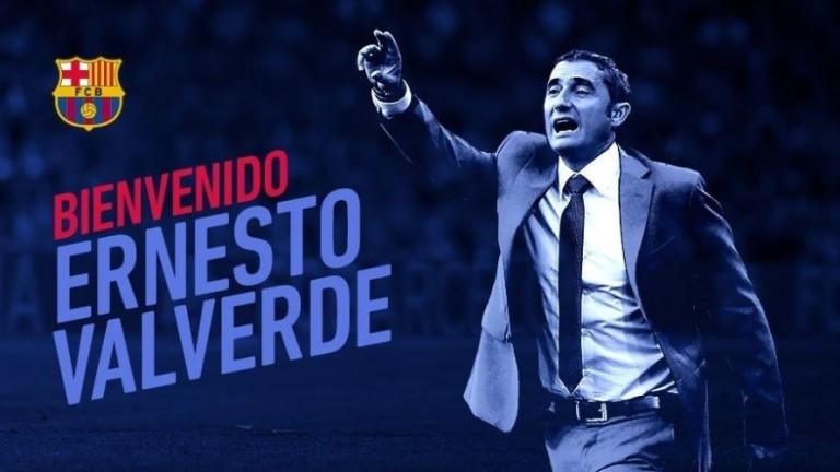 Cartel de bienvenida al FC Barcelona de Ernesto Valverde