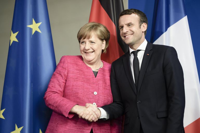 Emmanuel Macron y Angela Merkel