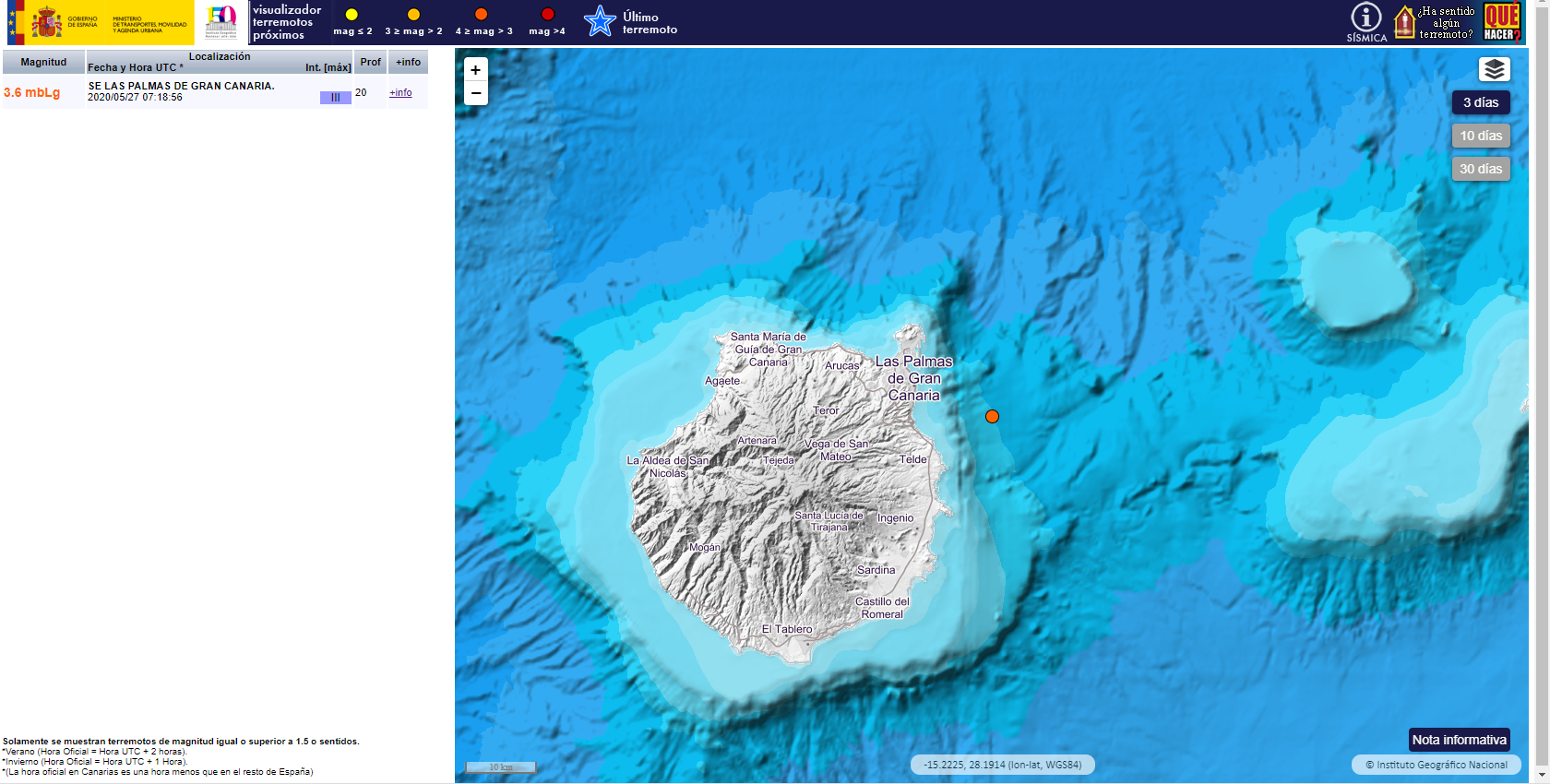 Movimiento sísmico cercano a Gran Canaria  27052020