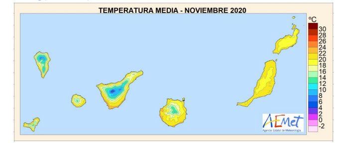 Temperatura media en Noviembre en Canarias / CanariasNoticias.es Temperatura media en Noviembre en Canarias / CanariasNoticias.es