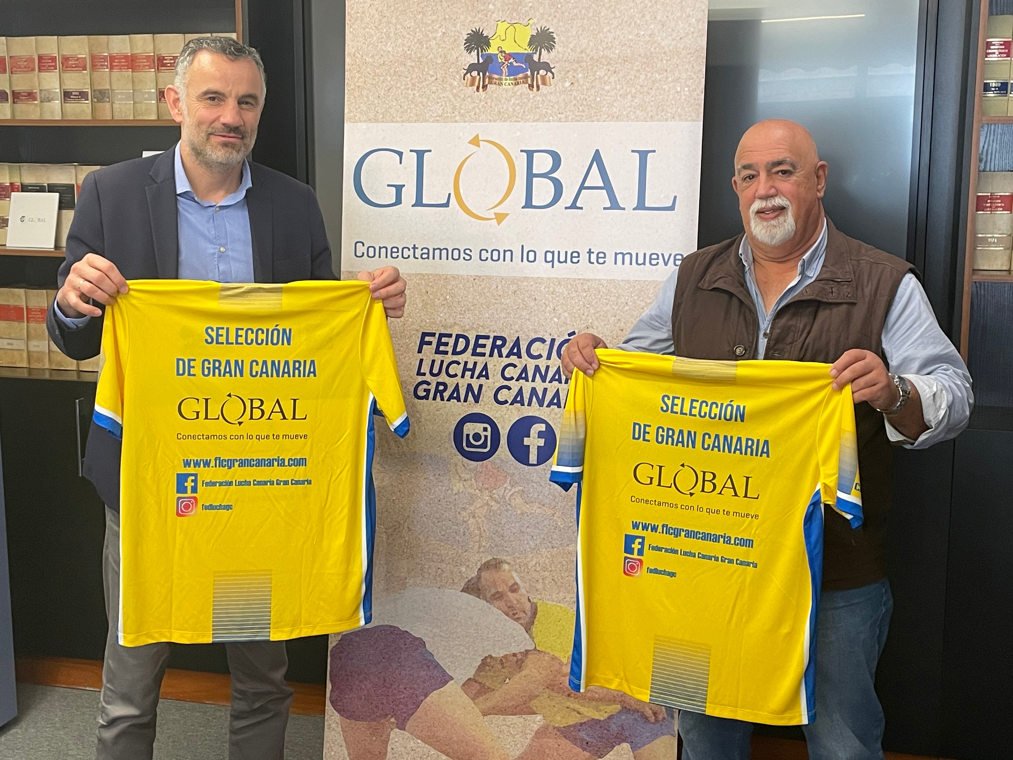 Firma del convenio entre Global y Federación de Lucha Canaria 