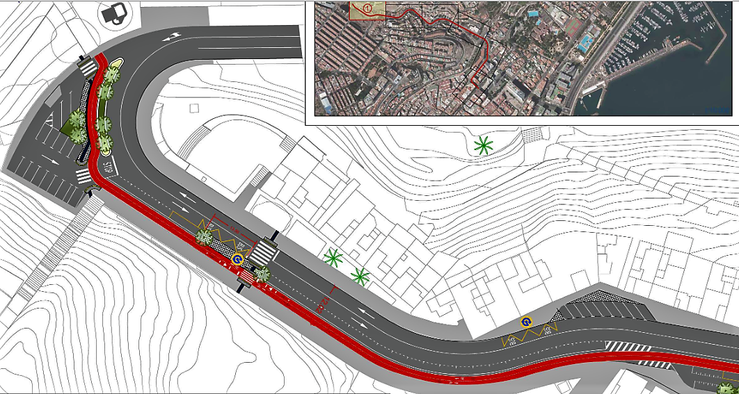 Plano del carril bici en Ciudad Alta Plano del carril bici en Ciudad Alta