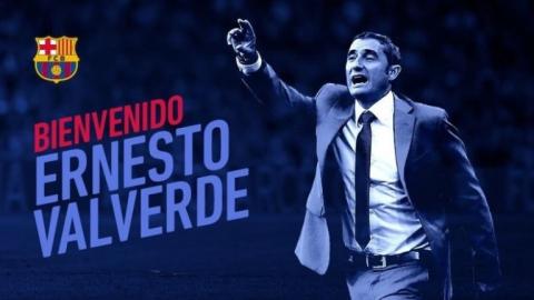 Cartel de bienvenida al FC Barcelona de Ernesto Valverde