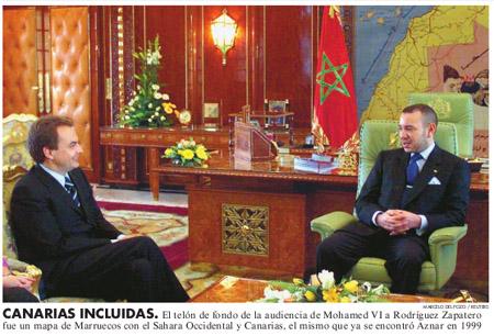 Zapatero y Mohamed VI con el mapa del Gran Marruecos que incluye a Canarias/ canariasnoticias.es