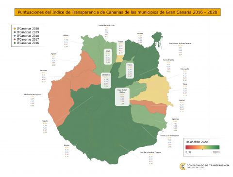 Mapa ITCanarias de transparencia de los ayuntamientos de Gran Canaria