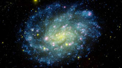 galaxia espiral en la constelación Sculptor muestra los colores de Brasil